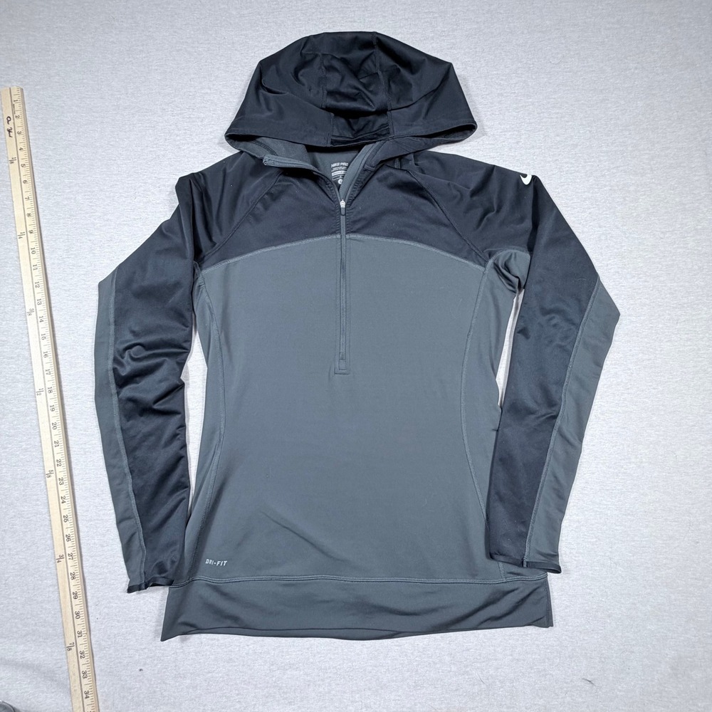 Nike Pro Dri-FIT Large Womens Half Zip Hoodie Grey Black 583163-060 Training